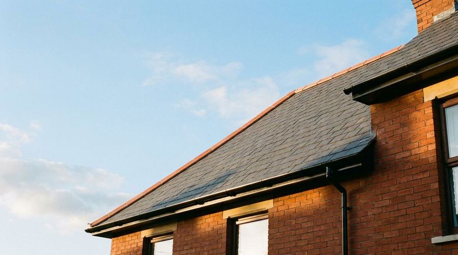 Finished grey slate roof on a red brick Bristol house