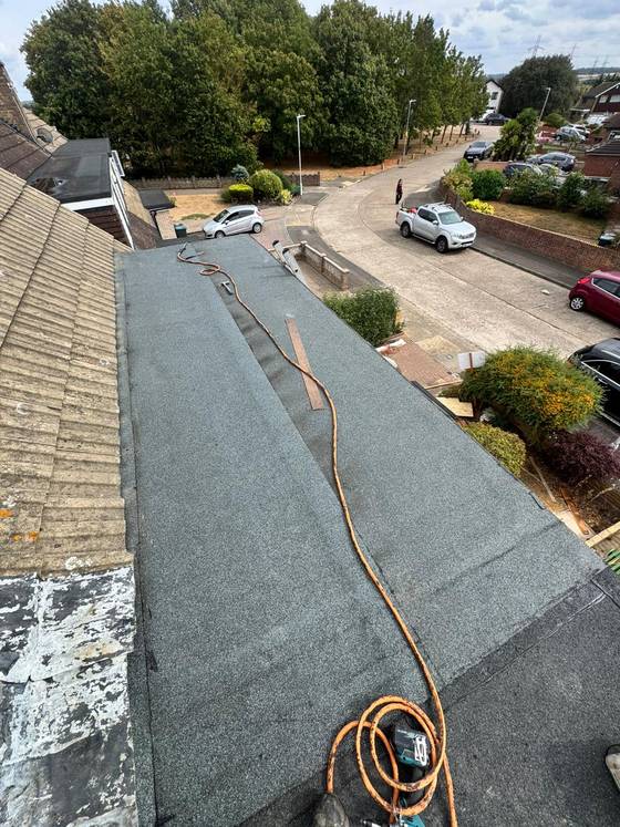 Completed felt flat roof on a large extension